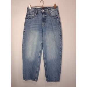 HM &Denim Women Baggy High Waist Loose Fit Jeans Light Blue Wash Size 8